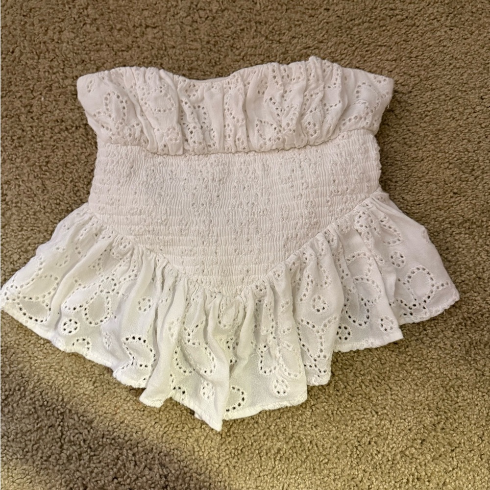 Elegant White Eyelet Ruffle Blouse